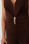 Women's Brown Slim Fit Strapless Neckline Shawl Detail Slit Long Evening Dress - 4