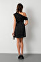 Women's Black Degaje Collar Mini Satin Graduation Evening Dress - 6