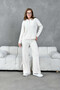 Women's Polo Neck Oversized Sweater Pants Knitwear Bottom-Top Set