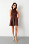 Women's Brown Backless Mini Satin Graduation Evening Dress - 2