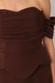 Women's Brown Slim Fit Boat Neck Peplum Detail Long Mermaid Evening Dress - 4