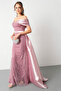 Women's Powder Slim Fit Boat Neck Tailored Long Evening Dress - 3