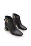 Women's Brown Leather-Look Skin Color Square Toe 6.5 cm Heel Gold Buckle Stylish Daily Boots