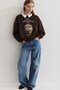 Women's Oversize Sweatshirt Perles D’Élégance Printed Brown – Crew Neck, 3 Thread Ribbed - 4
