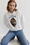Women's Oversize Sweatshirt Perles D’Élégance Printed White – Crew Neck, 3 Thread Ribbed - 3