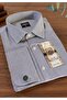 Blue Herringbone Patterned Slim Fit French Double Cuff Shirt