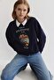 Women's Oversize Sweatshirt Perles D’Élégance Printed Navy Blue – Crew Neck, 3 Thread Ribbed - 4