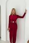 Women's Waist Detailed Goal Buckle Full Length Velvet Dress Nbk4392