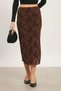 Women's Velvet Floral Patterned Pencil Skirt - Brown - 2