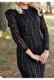 Designed Front Slit Stable Belt Padded Sequin Evening Dress - 2