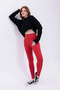 Women's Red High Waist Corded Fabric Inner Non-Show t Shaping / Sculpting Sports Leggings - 6
