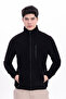 Men's Black Mock Neck Zippered Warm Fleece Jacket with Chest Pockets - 3
