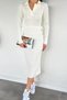 Women's Polo Neck Waist Tie Long Knit Dress - 2