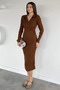 Women's Polo Neck Waist Tie Long Knit Dress - 3