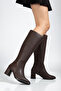 Renie Women's Thick Heel Below-The-Knee Pointed Toe Zippered Bitter Brown Boots - 2