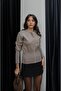 Beige Cardigan with Snap Buttons on the Front and Sleeves