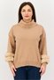 Women Turtle Neck Faux Fur Sweater, Taupe