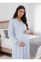 New Season Blue Lace Buttoned Special Design 100% Cotton Maternity Nightgown - 4