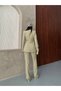Women's Single Button Asymmetrical Jacket Trousers Set Khaki - 8