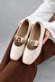 Melora Women's Ballet Office Shoes Beige Cream Skin Gold Note Accessory Strap Ballet Shoes Stc1203 - 3