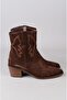 Seç 1403 Genuine Leather Western Women's Boots (Heel Height: 5.5 cm) Brown Suede - 8