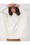 15783 Slit Poncho Sweater - White - 2