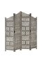 Hand carved 4-Panel Room Divider Grey 160x165 cm Solid Mango Wood
