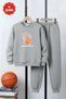 3-Ply Thick Round Neck Basketball Potai Print Detail Winter Boys' Tracksuit Set