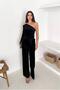 Women's Black Belted One Shoulder Velvet Fabric Jumpsuit Nbk068 - 3