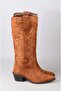 Seç 1711 Genuine Leather Western Women's Boots (Heel Height: 5.5 cm) Tan Suede - 4