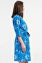 Women's Indigo Capri Sleeve Patterned Belted 100% Cotton Dressing Gown C8T0N0114 - 2