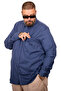 Mode XL Large Size Men's Gabardine Shirt with Pockets 25604 Indigo - 2