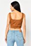 Women Sweatheart Neckline Sleeveless Solid Crop Top, Brown - 4