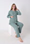 Front Buttoned Comfortable Fit Adjustable Waist Sleeve and Leg Ruffle Detailed Maternity Pajama Set - 8