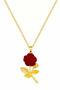 Red Rose Steel Necklace with Zircon Stone Leaf Detail - 4