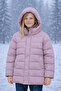 Girls' Coat with Detachable Fur Hood, Long Model, for Ages 6-15