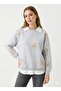 Women's Floral Tulle Detailed Embroidered Shirt Collar Three Thread Thick Sh Fleece-Lined O Oversized Sweatshirt Tunic