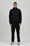 Sportswear Full Length Zippered Men's Mock Neck Piece Tracksuit Set Black