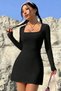 Wide Neckline Long Sleeve Mini Dress with Shorts Jt9040 - 2