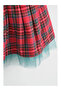 Girl's Red Plaid Patterned Tulle Detailed Puffy Salopet Dress + Socks - 4