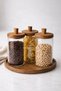 Set of 3 Vacuum Glass Storage Jars with Wooden Lids – with Wooden Tray