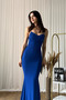 Long Evening Dress with Thin Straps and Cross Detail - 6
