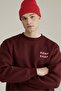 Unisex Oversize Sweatshirt Norf Sarf Map Printed Claret Red – Crew Neck, 3 Thread Threaded Yarn - 3