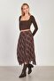 Women's Asymmetrical Cut Plaid Skirt - Brown - 3