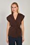 Women's Double-Breasted Collar Single Button Vest - Brown - 2