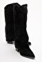 Tyler Black Suede Genuine Leather Stitched Women's Western Boots
