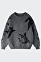 Dark Gray Wolf Pattern Premium Oversized Knitwear Sweater