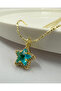 Double Chain Blue Star Figured Steel Necklace - Golden Celestial Star