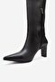 Merla Black Skin Genuine Leather Women's Heeled Boots - 8