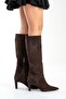 MERLA Brown Suede Genuine Leather Women's Heeled Boots - 5